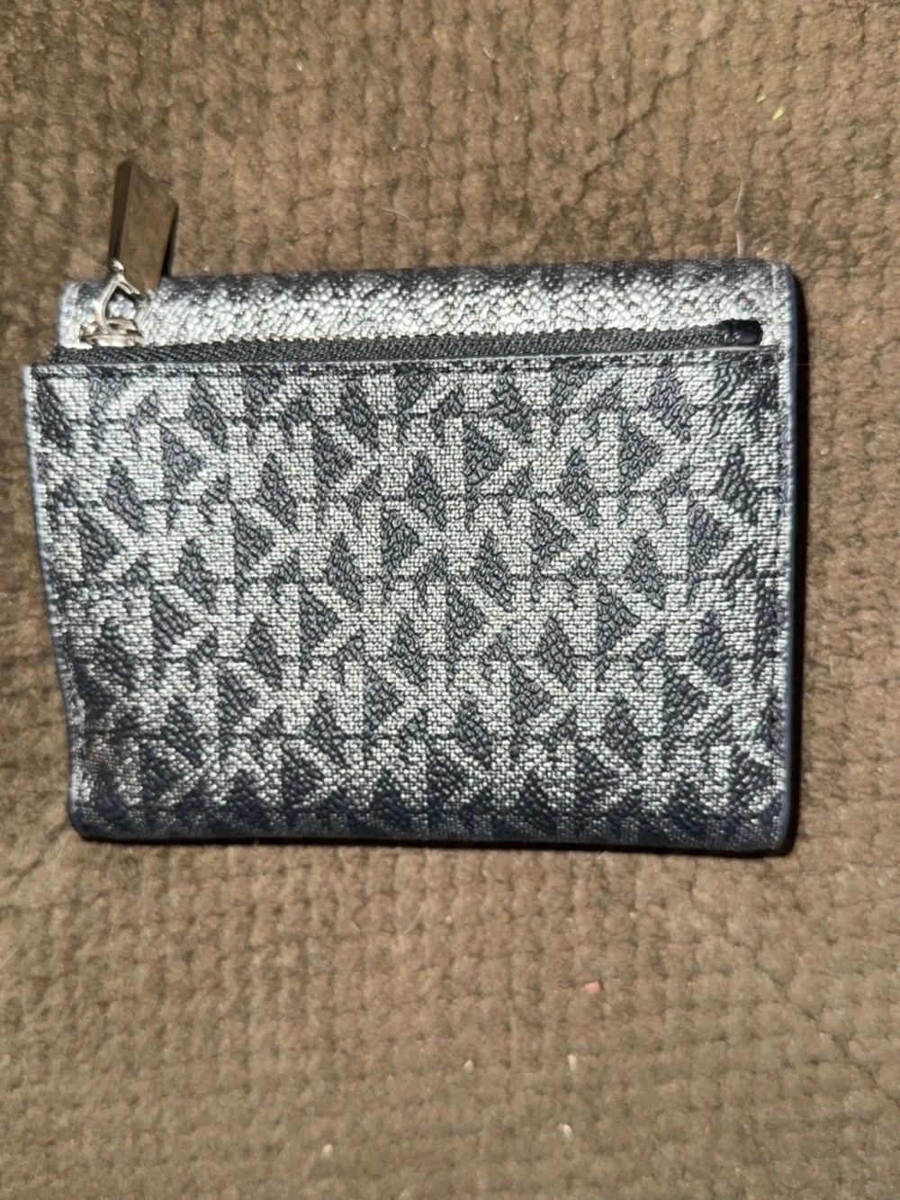 Michael Kors Metallic Silver Black Logo Continental Wallet